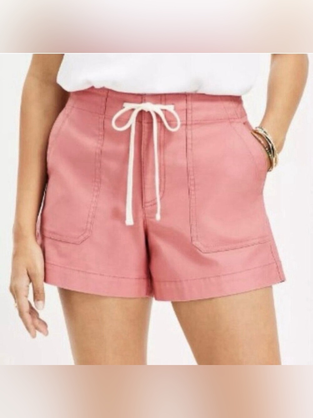 LOFT Cotton Cargo Utility Drawstring Shorts (Sz 14) Clay Salmon Coral